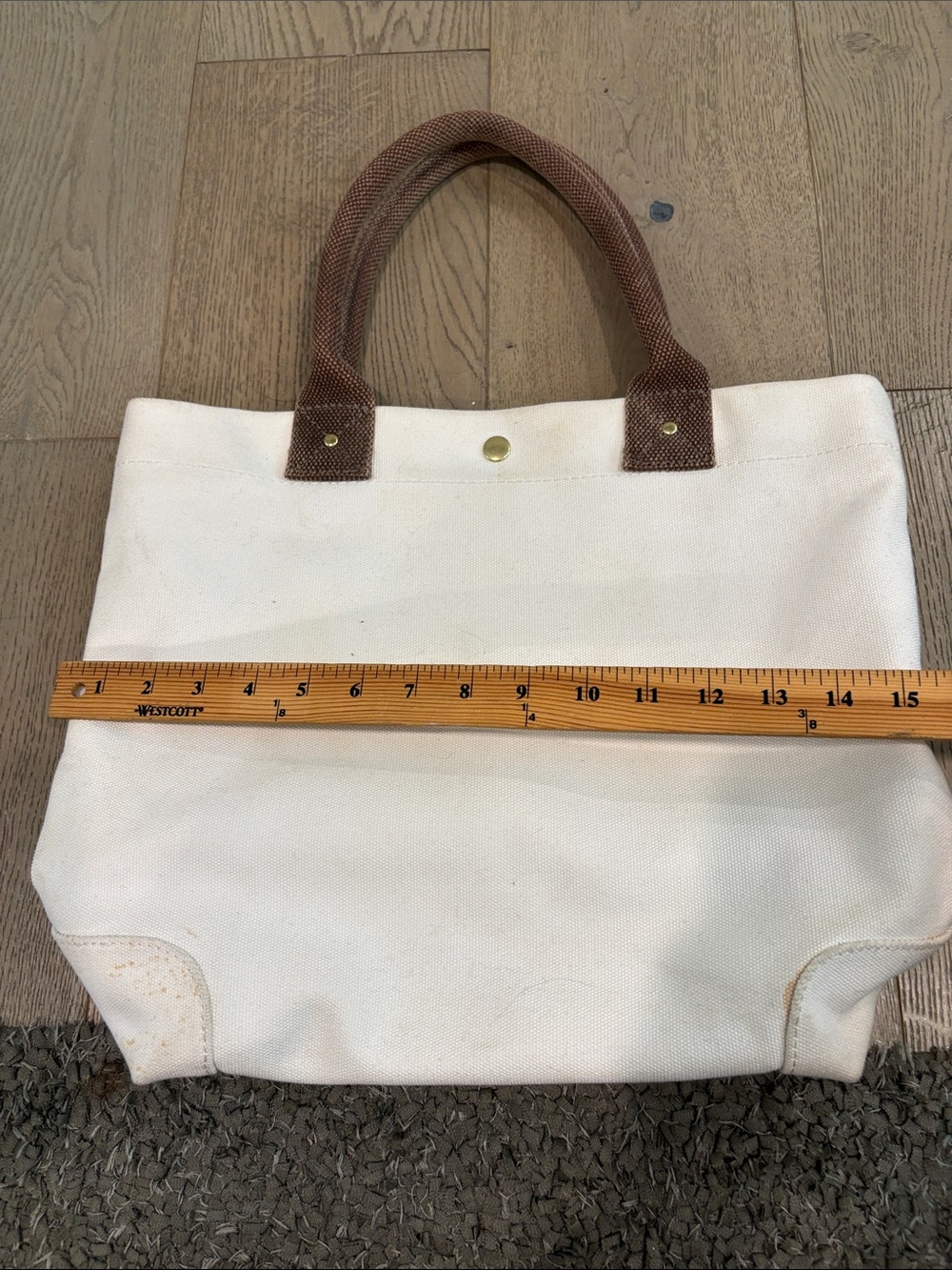 J Crew Canvas Tote Bag with Brown Handles - White - Picture 2 of 16